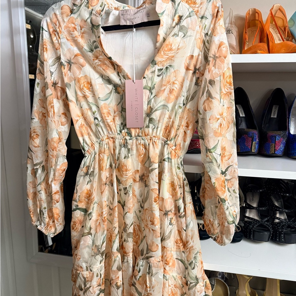 Elegant Floral Long Sleeve with pockets Dress